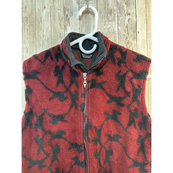 Kerrits Fleece Vest Womens M Cranberry Black Horse Full Zip Mock Neck Equestrian - Picture 3 of 7